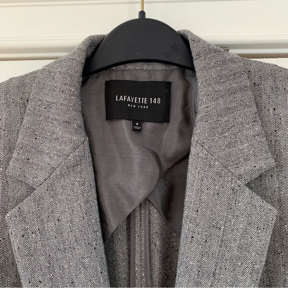 Lafayette 148 Blazer Speckled Herringbone Wool 1 Button Gray Suit Jacket Size 4 - Picture 7 of 10